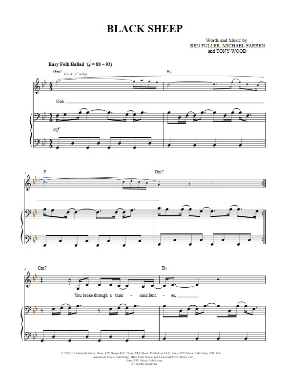 Black Sheep - Ben Fuller piano sheet music (page 1)