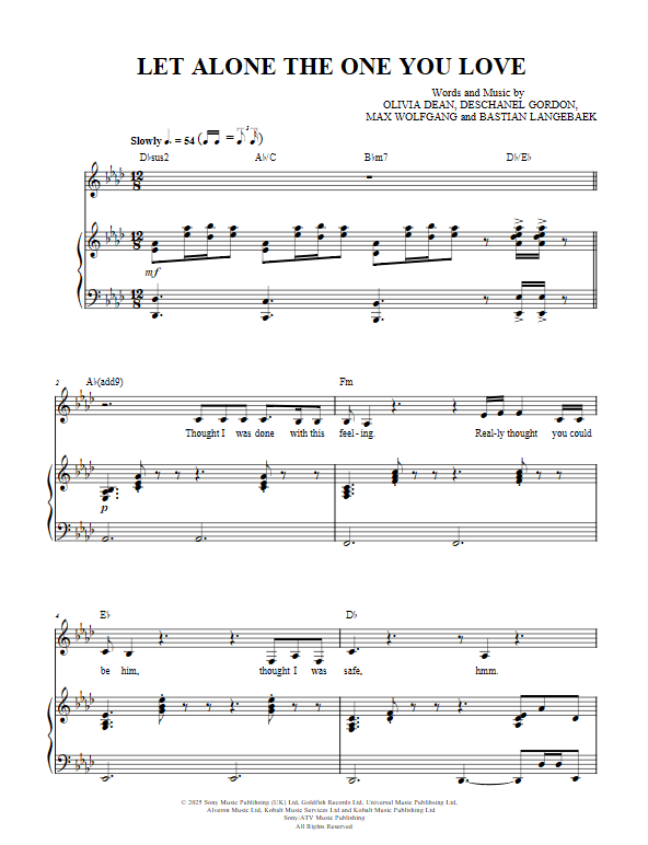 Let Alone The One You Love - Olivia Dean piano sheet music (page 1) 