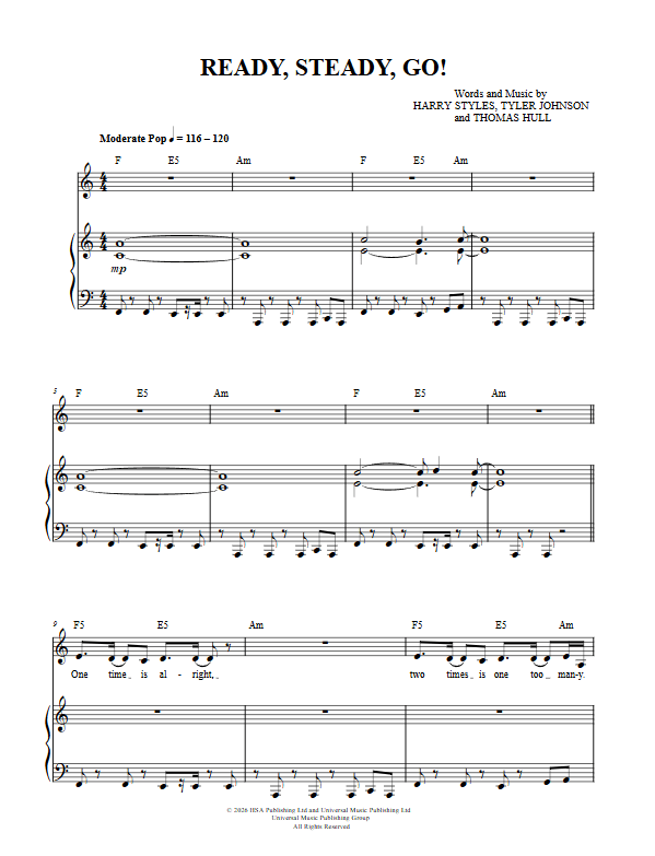 Ready, Steady, Go! - Harry Styles piano sheet music (page 1)
