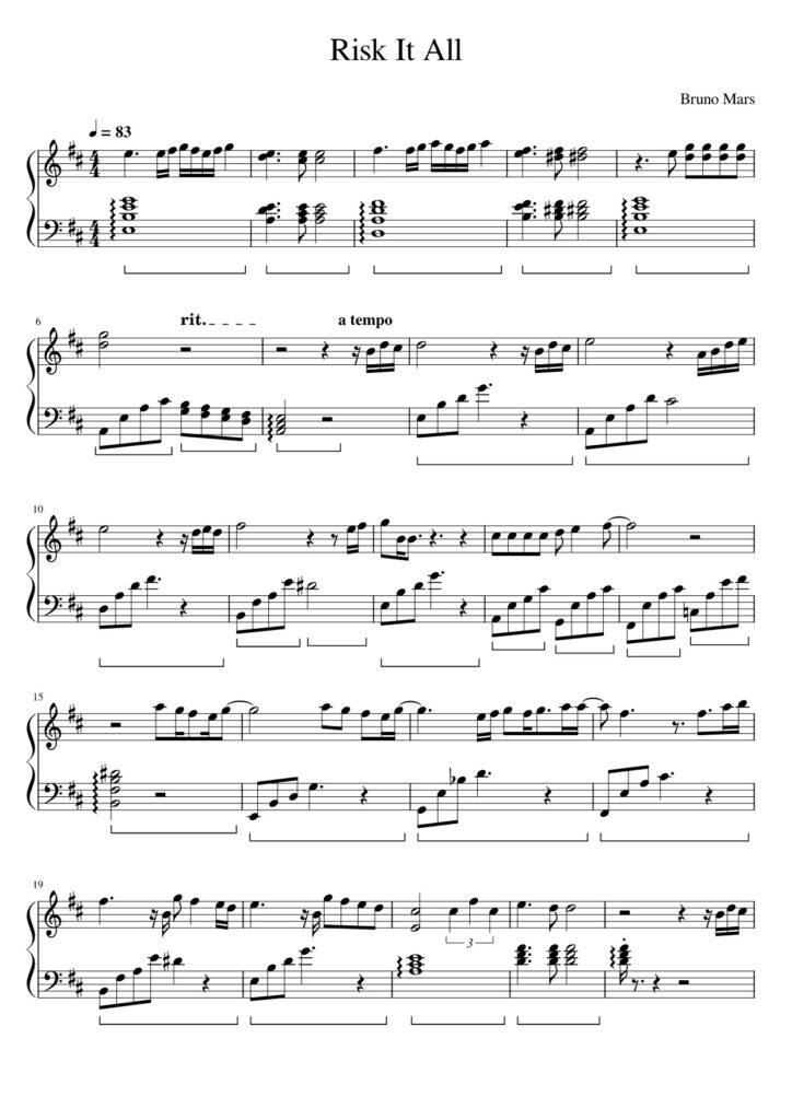 Risk It All - Bruno Mars Piano Sheet Page 1