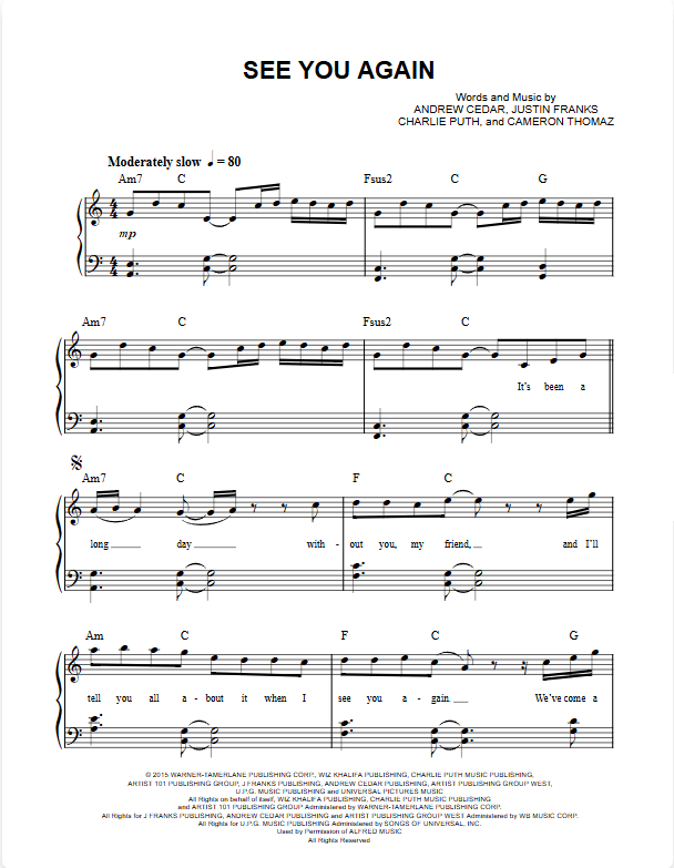 See You Again - Wiz Khalifa feat. Charlie Puth piano sheet music (page 1)