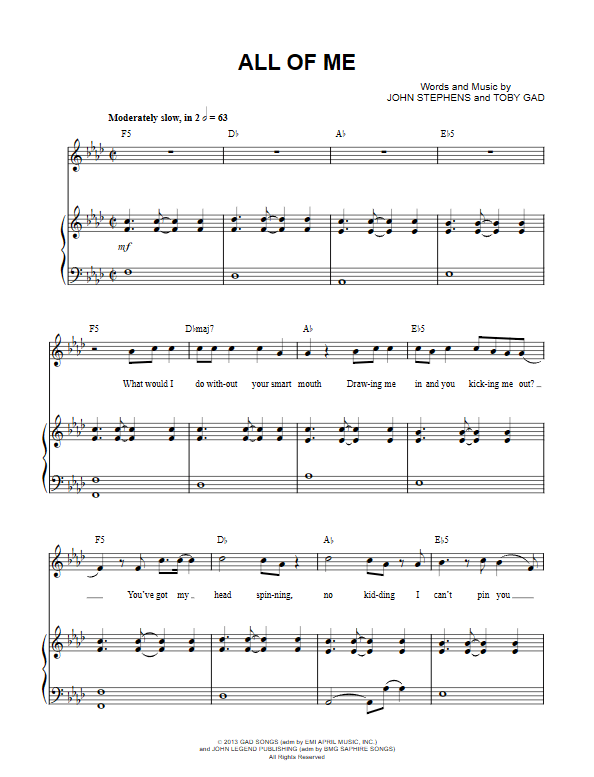 All of Me - John Legend piano sheet music (page 1)