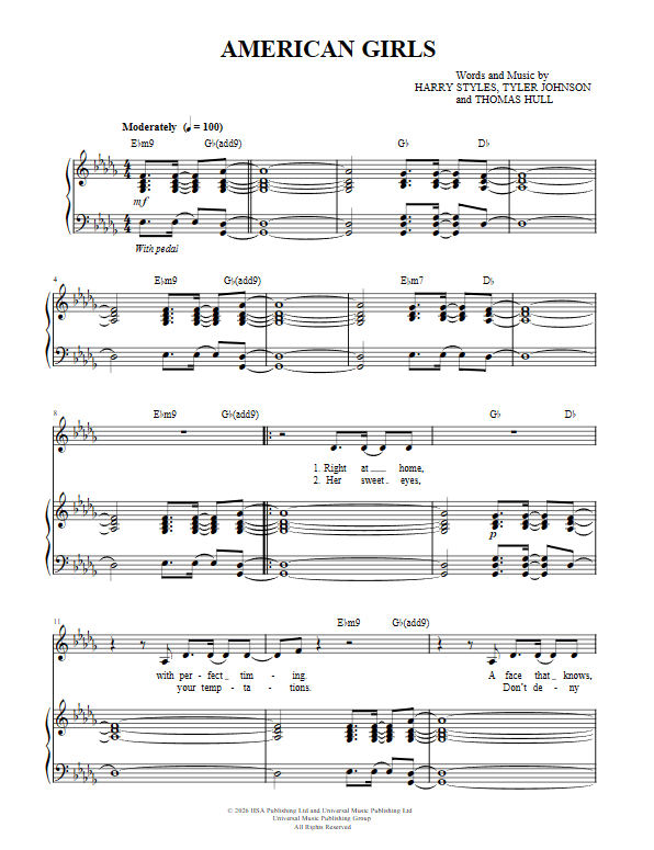 American Girls - Harry Styles piano sheet music (page 1)