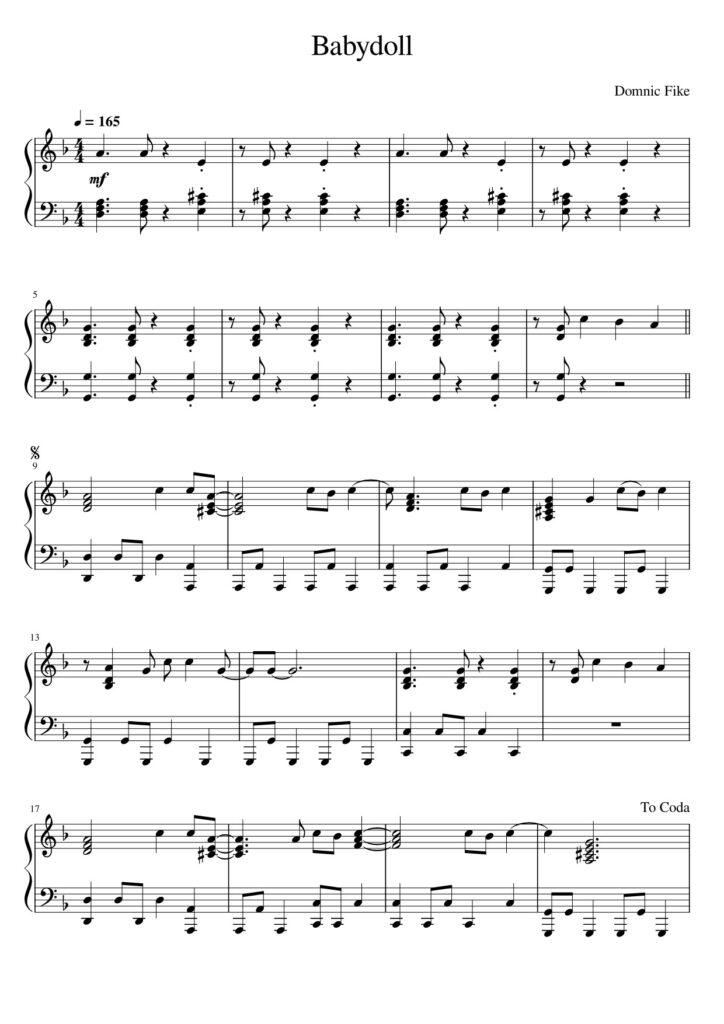 Babydoll - Dominic Fike piano sheet (page 1)