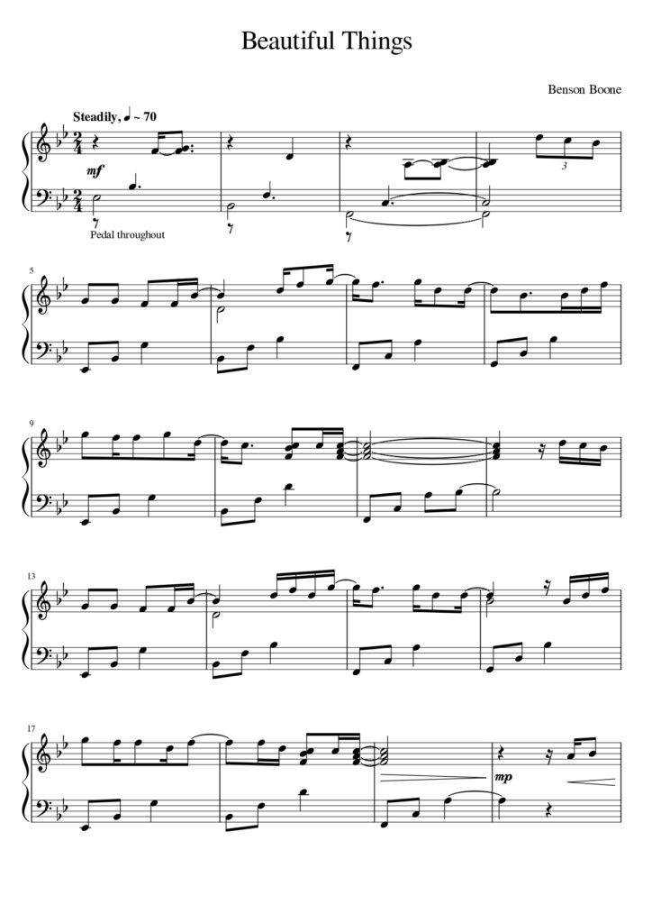 Beautiful Things - Benson Boone piano sheet music (page 1)