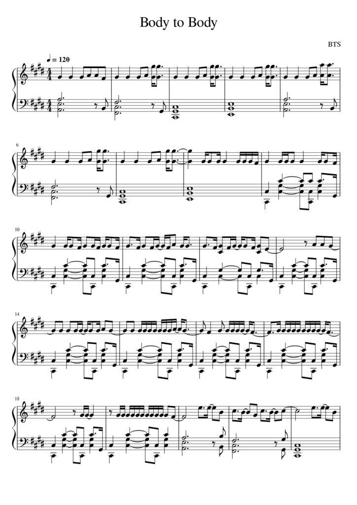 Body to Body BTS piano sheet music page 1