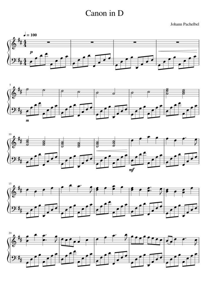 Canon in D - Johann Pachelbel piano sheet (page 1)
