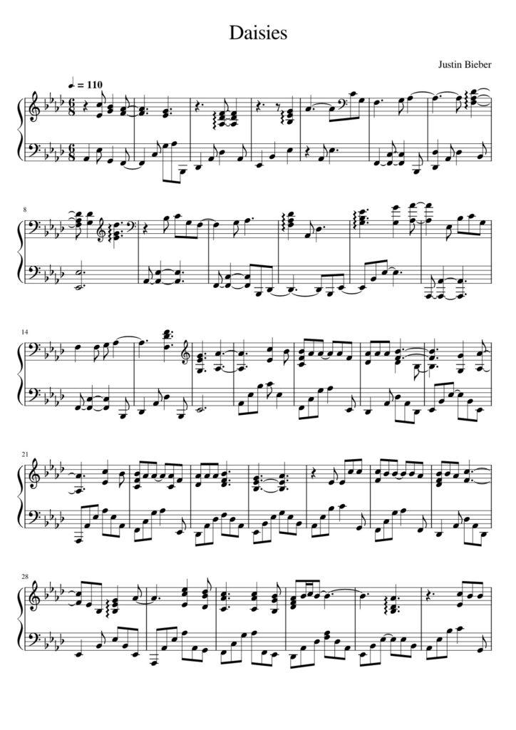 Daisies – Justin Bieber piano sheet music (page 1)