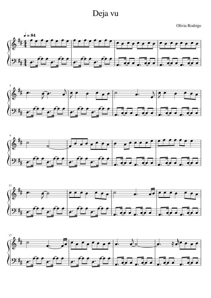 deja vu Olivia Rodrigo piano sheet page 1