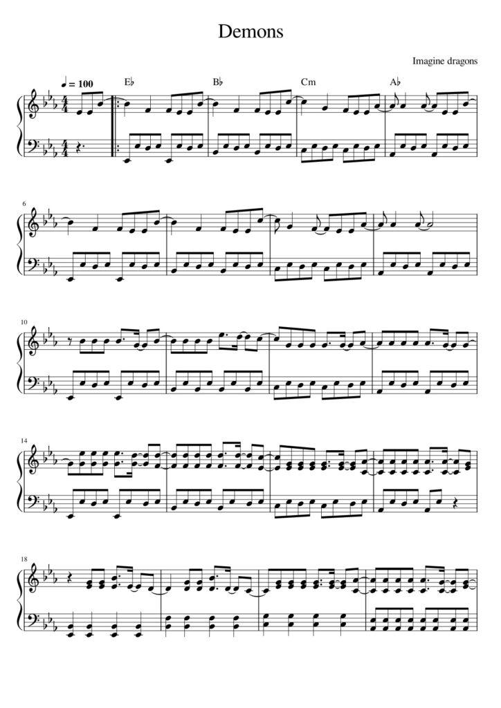 Demons - Imagine Dragons piano sheet music (page 1)