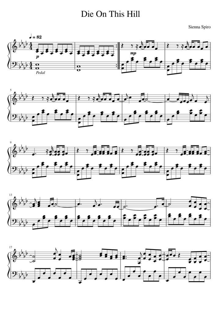 Die On This Hill – Sienna Spiro piano sheet music (page 1)