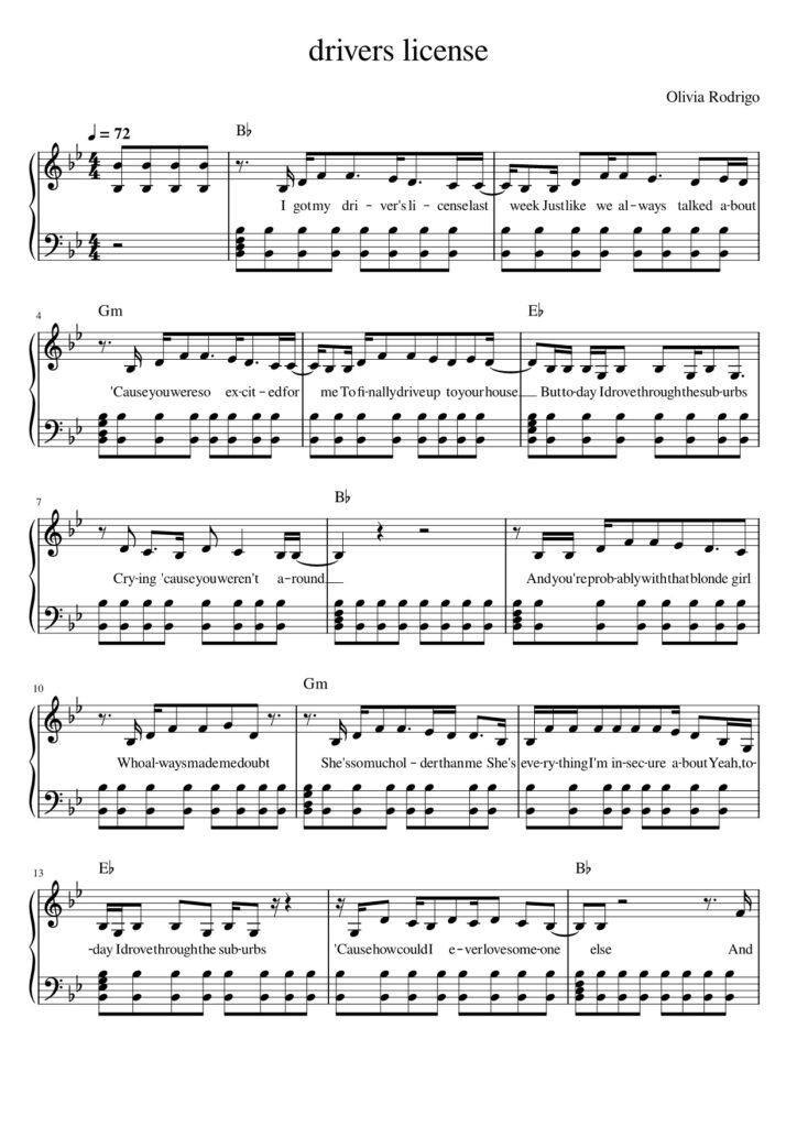 drivers license Olivia Rodrigo piano sheet page 1