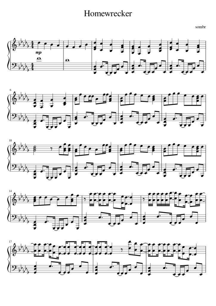 Homewrecker - sombr piano sheet music (page 1)