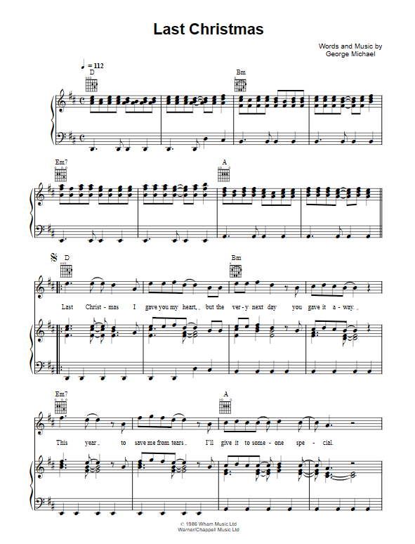 Last Christmas - Wham! piano sheet music (page 1)