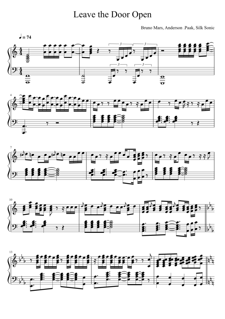 Leave the Door Open - Bruno Mars piano sheet music (page 1)