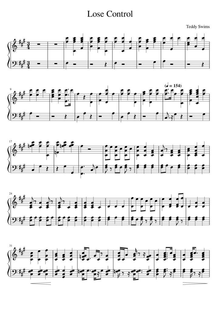 Lose Control - Teddy Swims piano sheet (page 1)