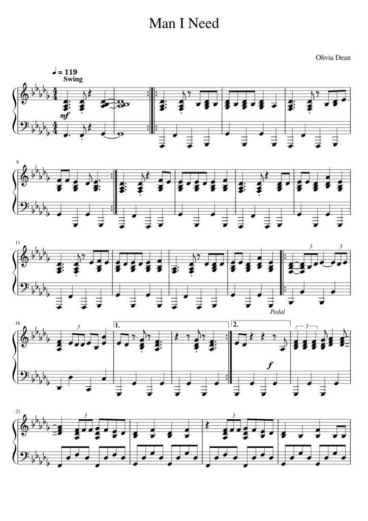 Man I Need - Olivia Dean piano sheet music (page 1)