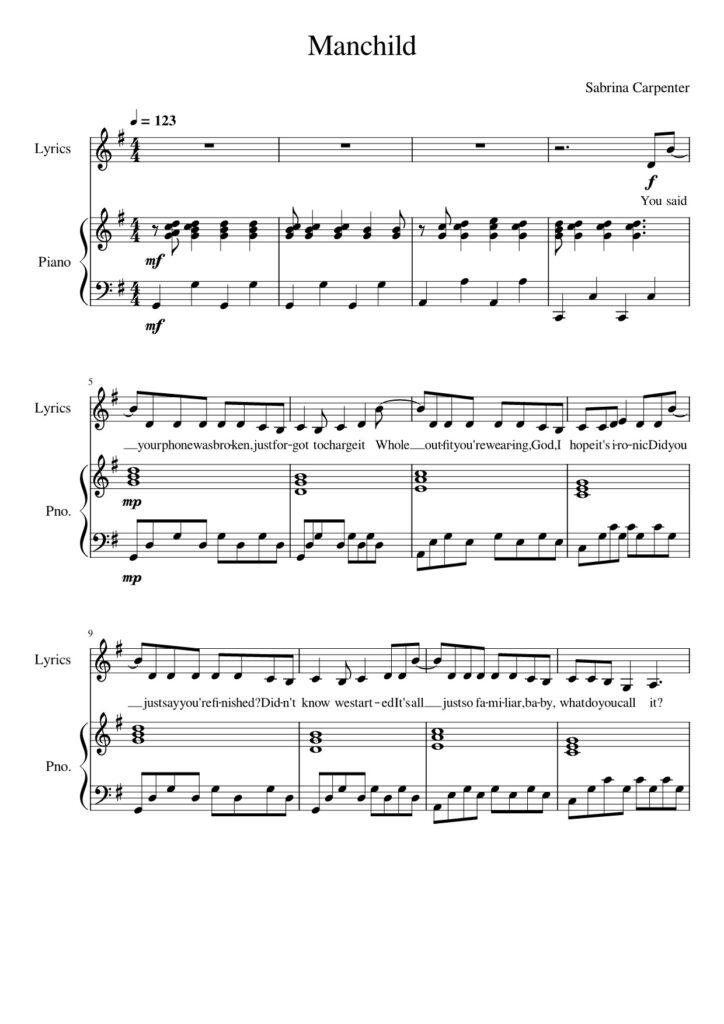 Manchild - Sabrina Carpenter piano sheet (page 1)