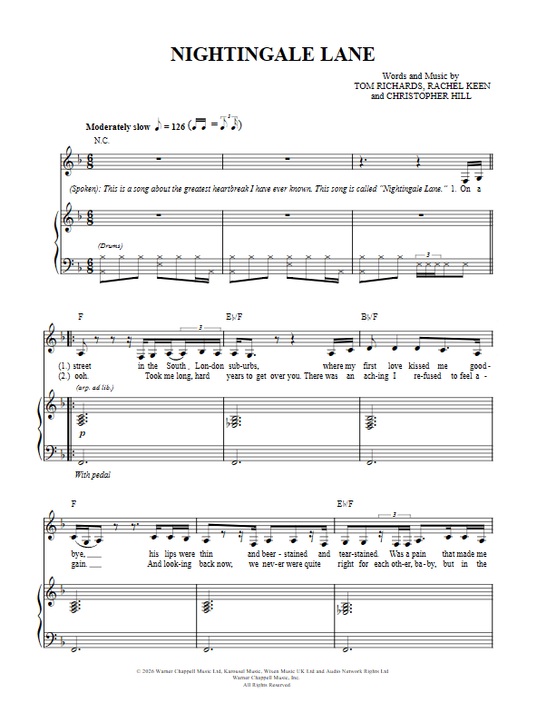 Nightingale Lane - RAYE piano sheet music (page 1)