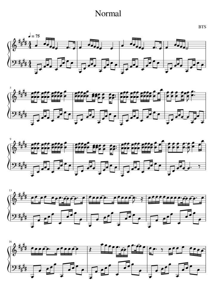 Normal BTS piano sheet music page 1