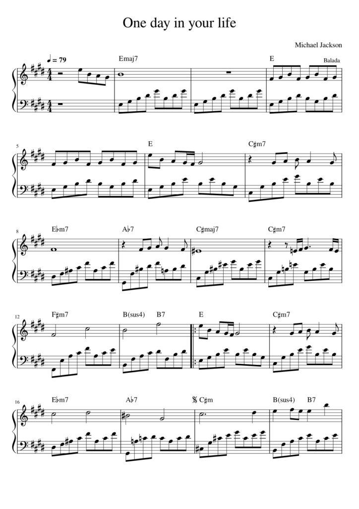 One Day in Your Life Michael Jackson piano sheet page 1