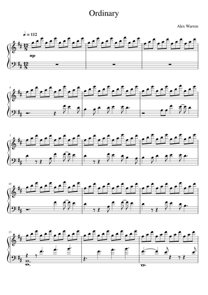 Ordinary – Alex Warren piano sheet music (page 1) 