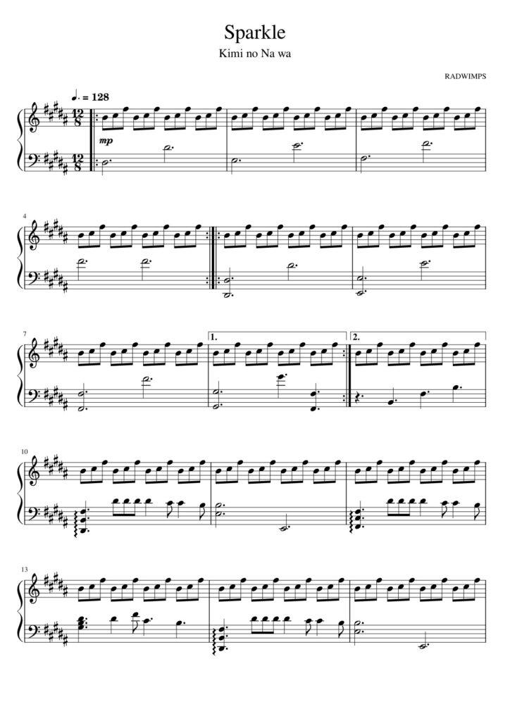 Sparkle - RADWIMPS piano sheet (page 1)