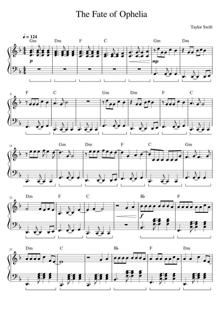 the fate of ophelia – Taylor Swift piano sheet music (page 1)