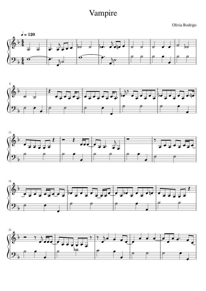 Vampire Olivia Rodrigo piano sheet music page 1