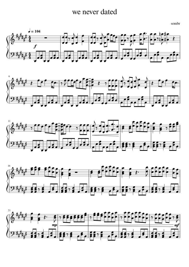 we never dated - sombr piano sheet music (page 1)