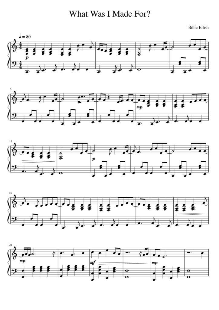 What Was I Made For? - Billie Eilish piano sheet (page 1)