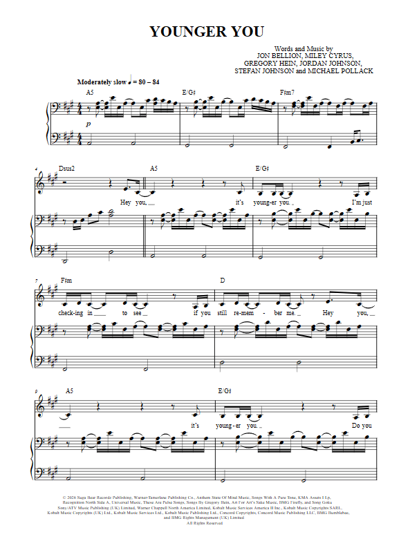 Younger Now - Miley Cyrus piano sheet music (page 1)