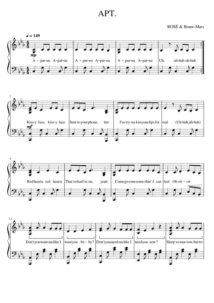 APT. ROSÉ & Bruno Mars piano sheet page 1