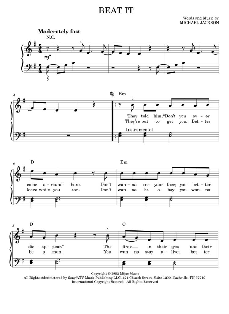 Beat It - Michael Jackson piano sheet page 1