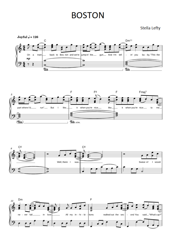 Boston Stella Lefty piano sheet page 1