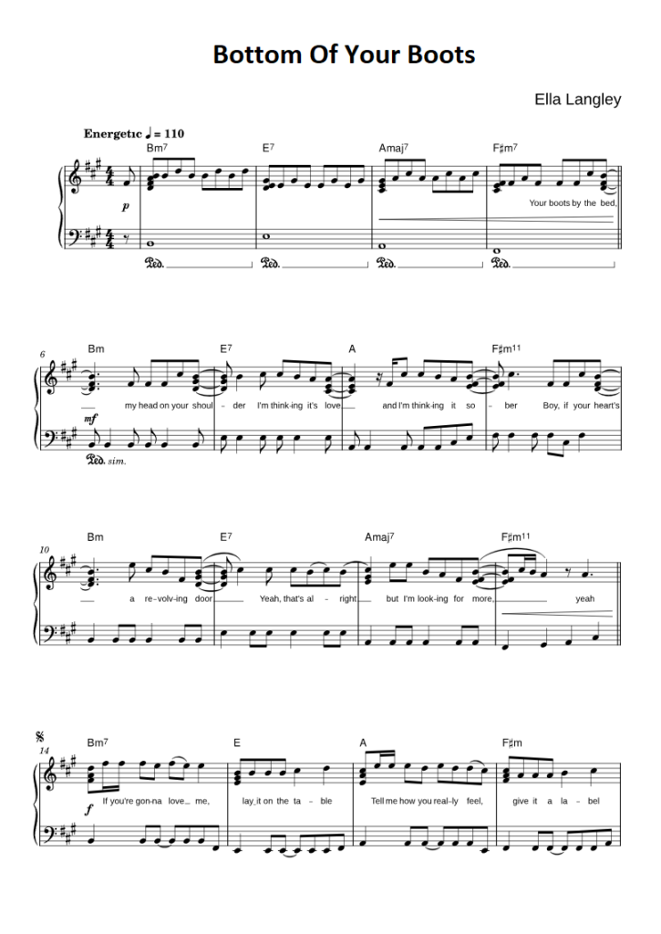 Bottom Of Your Boots Ella Langley piano sheet page 1