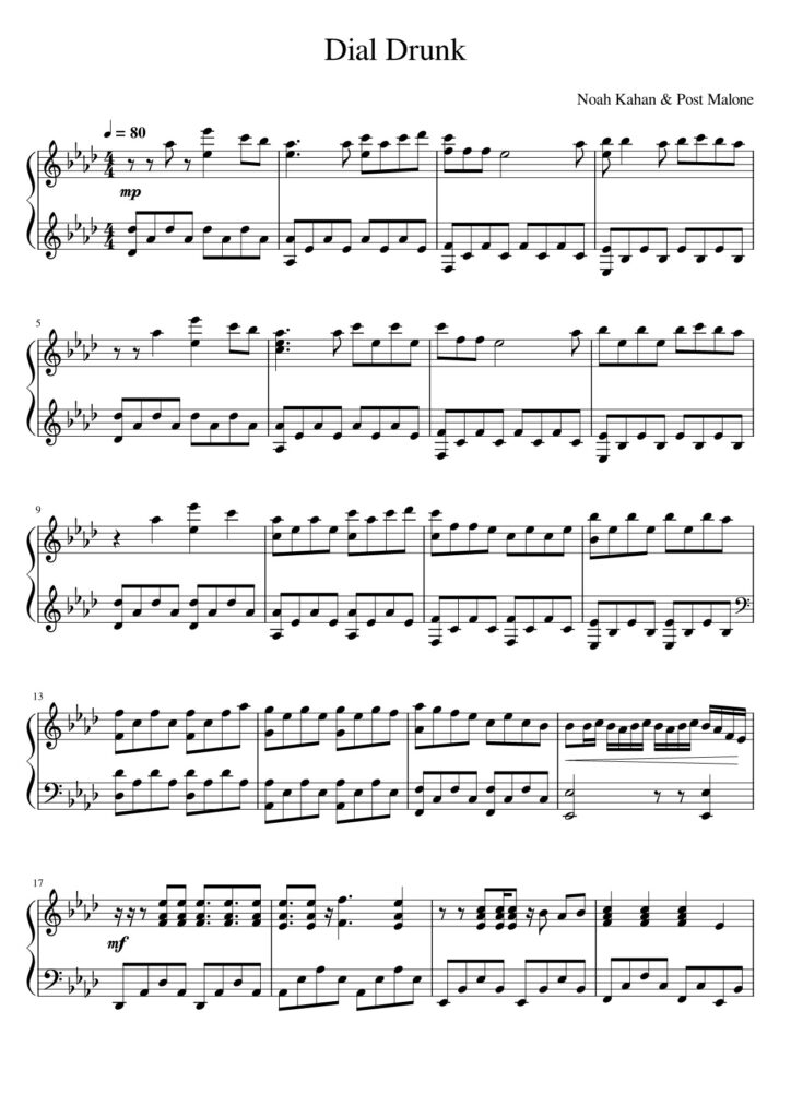 Dial Drunk - Noah Kahan & Post Malone piano sheet page 1