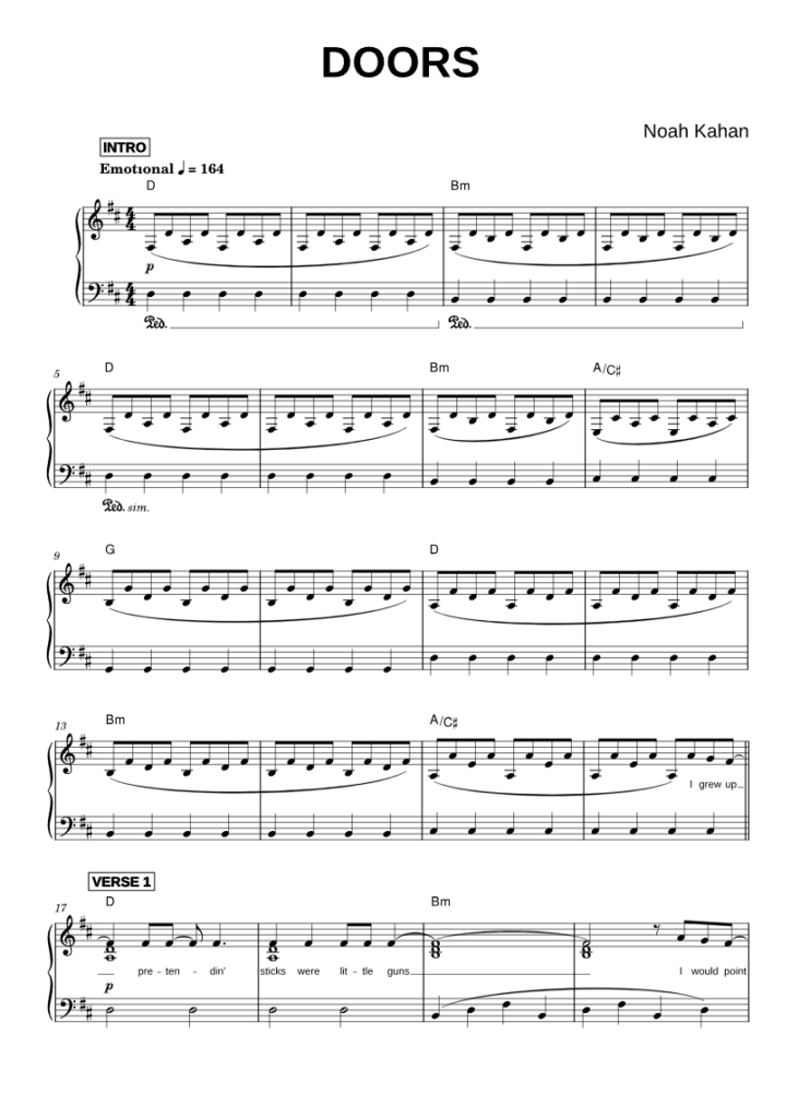 DOORS - Noah Kahan piano sheet page 1