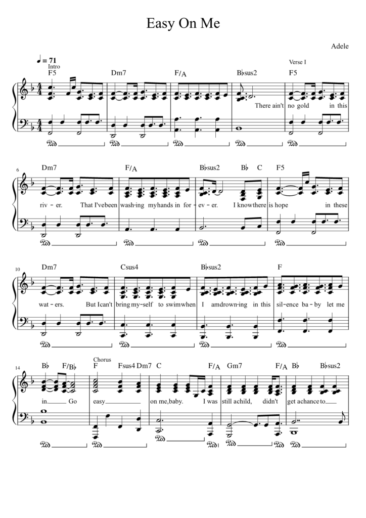 Easy On Me Adele piano sheet page 1