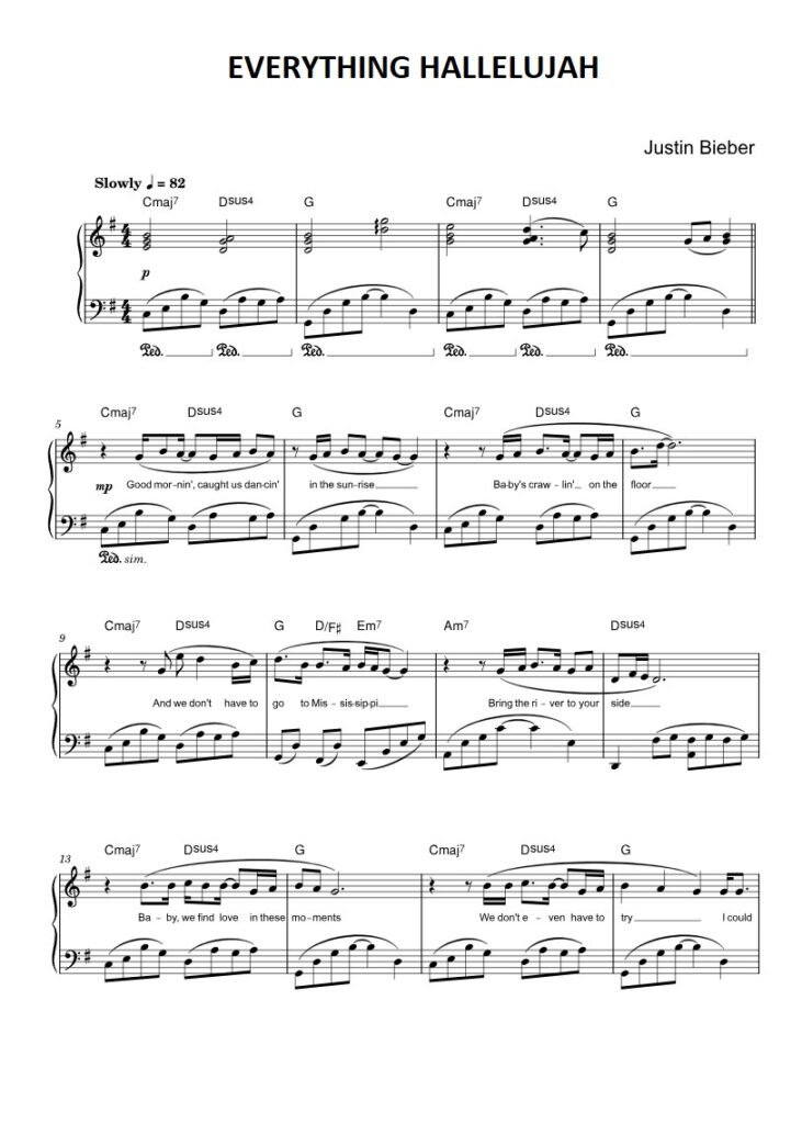 EVERYTHING HALLELUJAH Justin Bieber piano sheet page 1