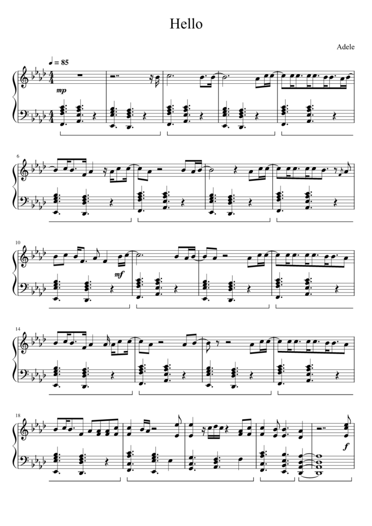 Hello Adele piano sheet page 1