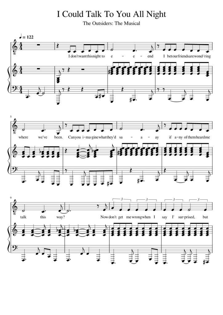 I Could Talk To You All Night - The Outsiders: The Musical piano sheet page 1