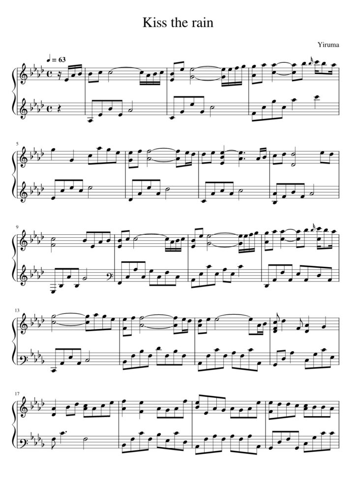 Kiss The Rain Yiruma piano sheet page 1