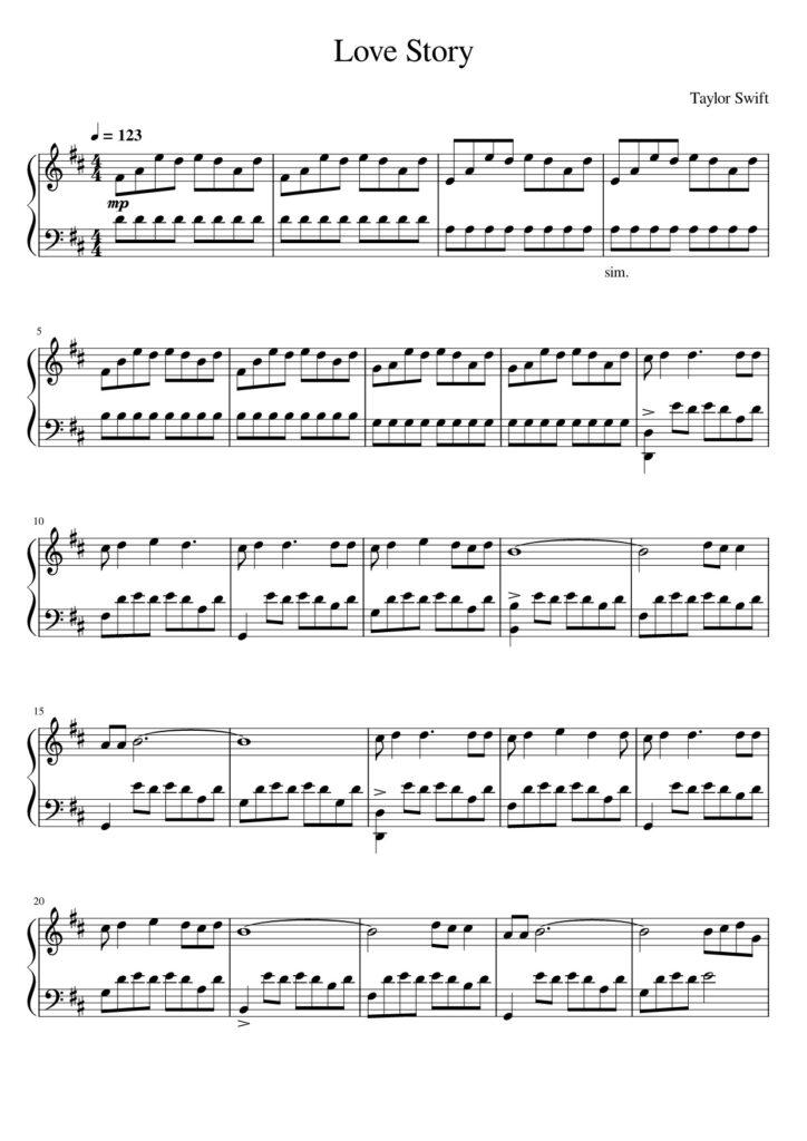 Love Story - Taylor Swift piano sheet page 1