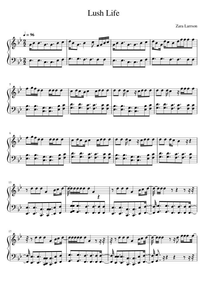Lush Life Zara Larsson piano sheet page 1