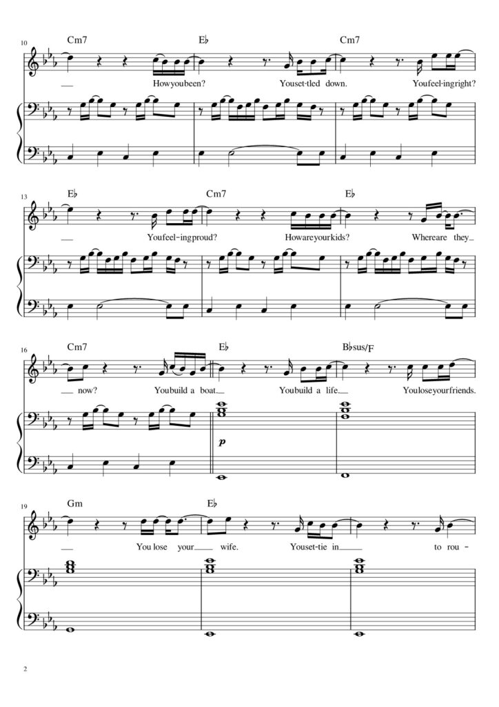 Northern Attitude - Noah Kahan piano sheet page 2