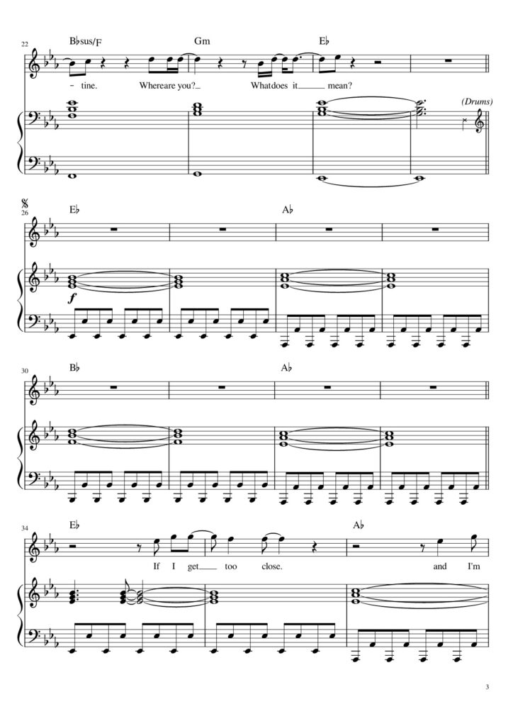 Northern Attitude - Noah Kahan piano sheet page 3