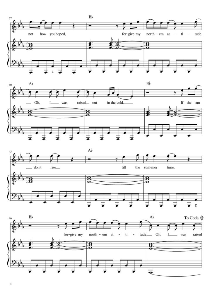 Northern Attitude - Noah Kahan piano sheet page 4