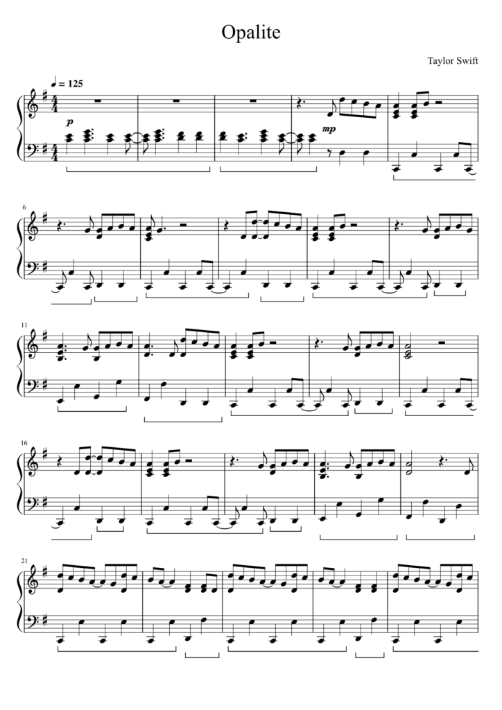 Opalite Taylor Swift piano sheet page 1