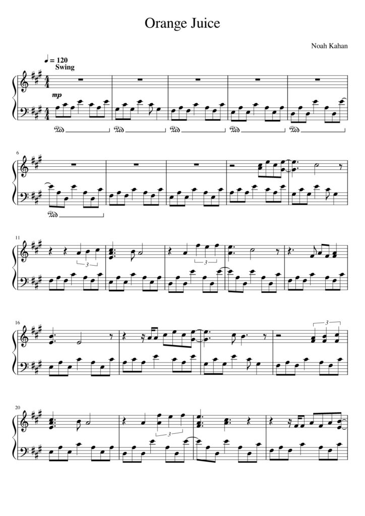 Orange Juice - Noah Kahan piano sheet page 1